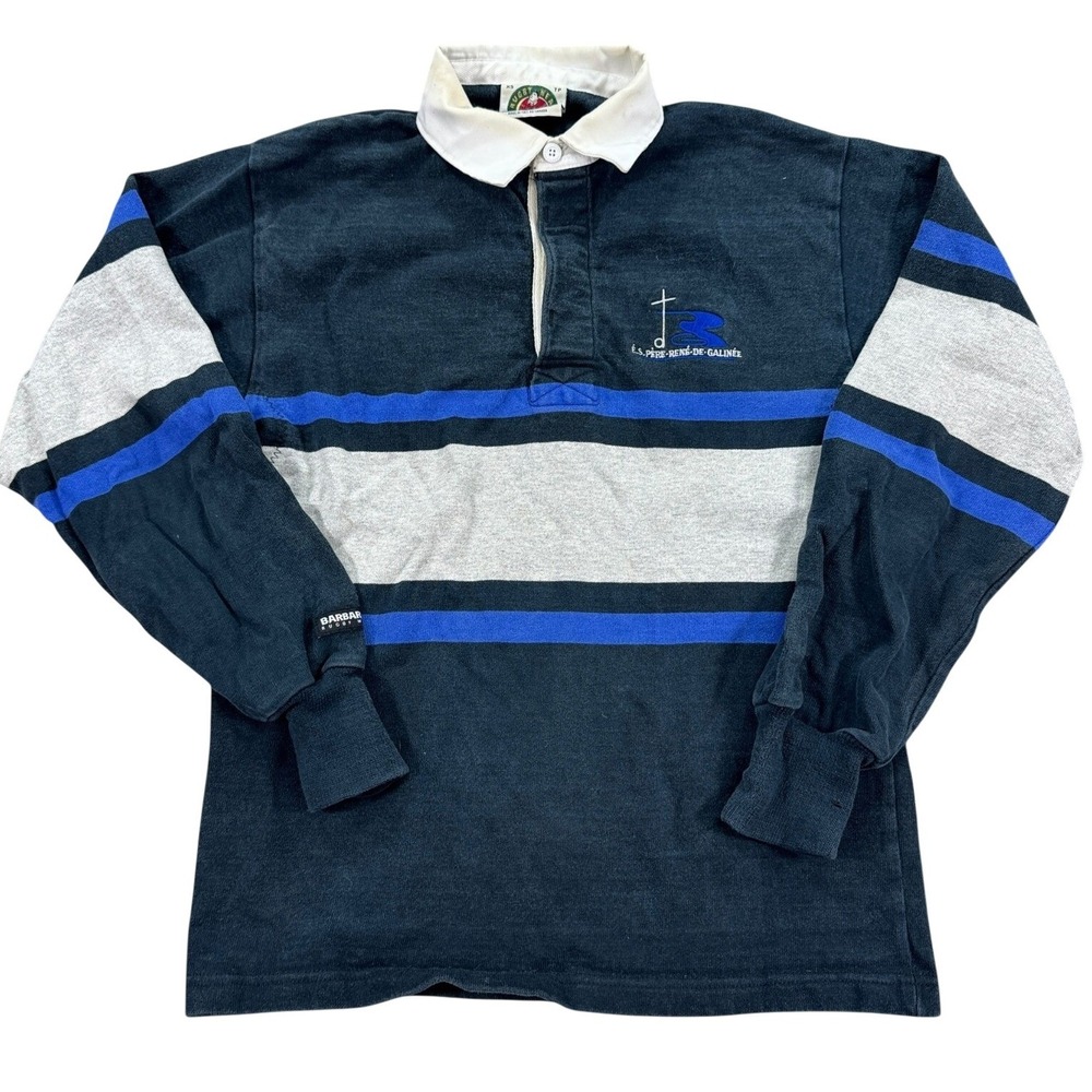 Vintage Barbarian Shirt Mens XS Blue White Stripe Rugby Wear Polo Made In Canada